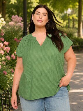 Lane Bryant Swing Flutter-Sleeve Popover Blouse – Ivy Green – Size 14/16 (1X)